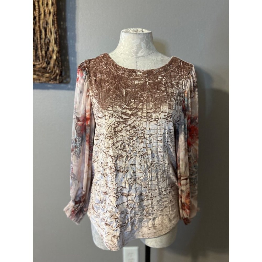 Anthropologie Meadow Rue Top XS Extra Small Pink Floral Velvet Long Sleeve - Picture 5 of 10